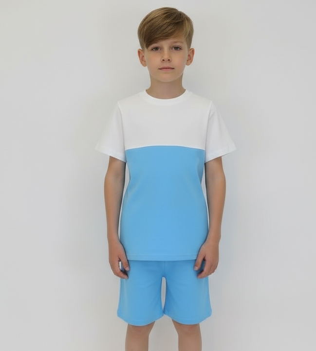 Noah Plain Crew Neck Short Set Blue