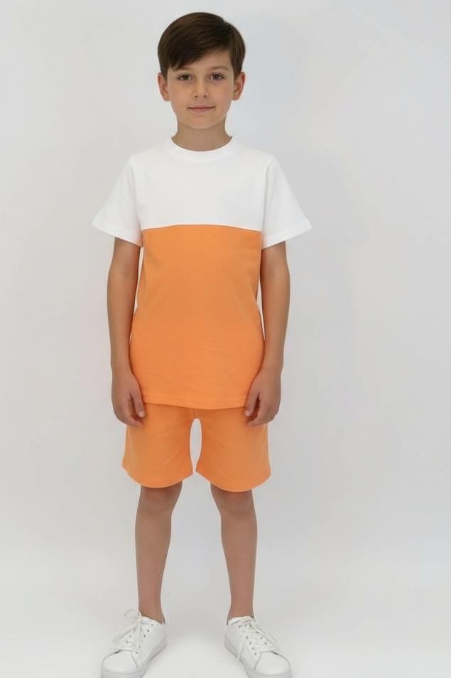 Noah Boys Plain Crew Neck Short Set Coral