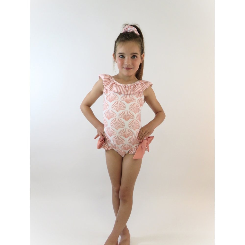 Shelley Girls Frilly Bow Swimming Costume Peach