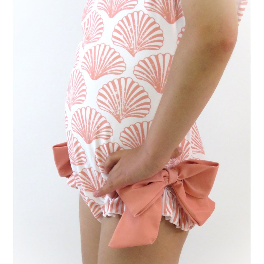Shelley Girls Frilly Bow Swimming Costume Peach