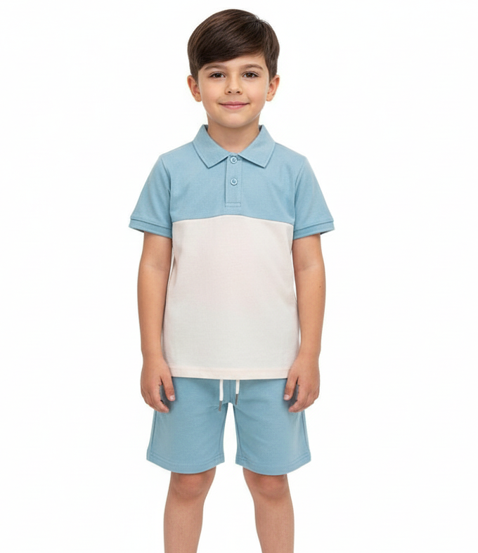 Dawson Boys Plain Polo Short Set Blue