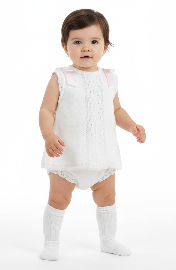 A4902 Baby Girls Pink and White Knitted Set