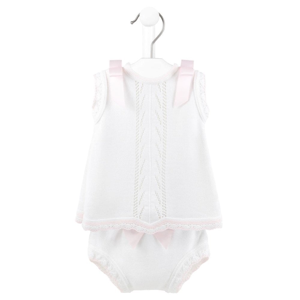 A4902 Baby Girls Pink and White Knitted Set