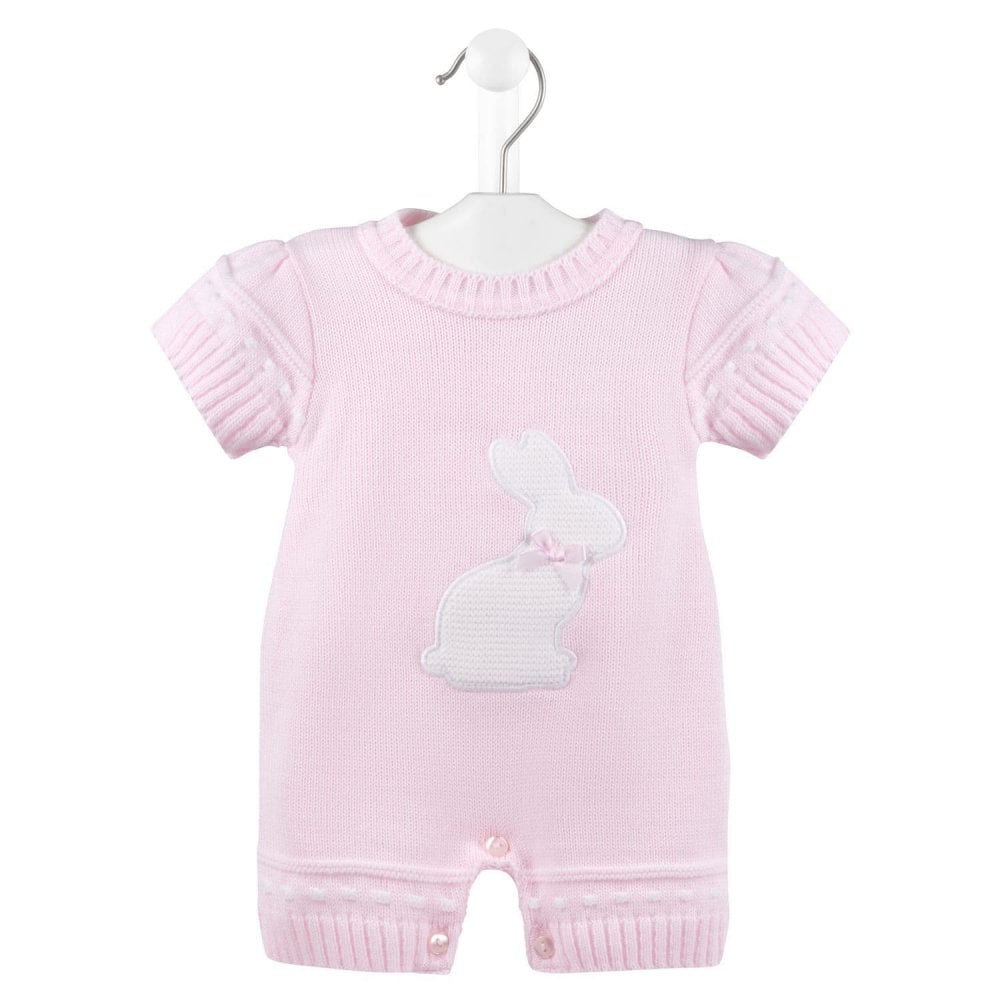 A4988 Baby Girls Pink Knitted Bunny Romper