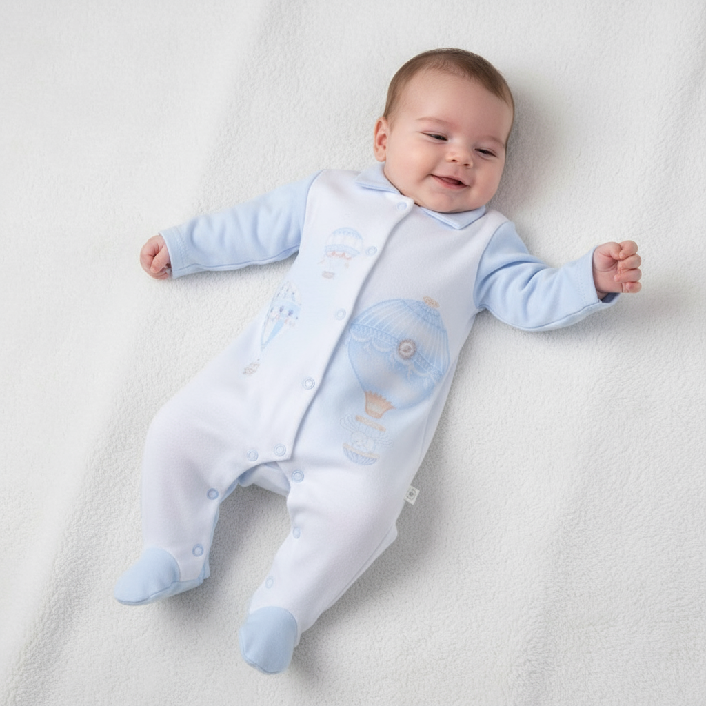Baby Boys Hot Air Balloon Baby Grow Blue