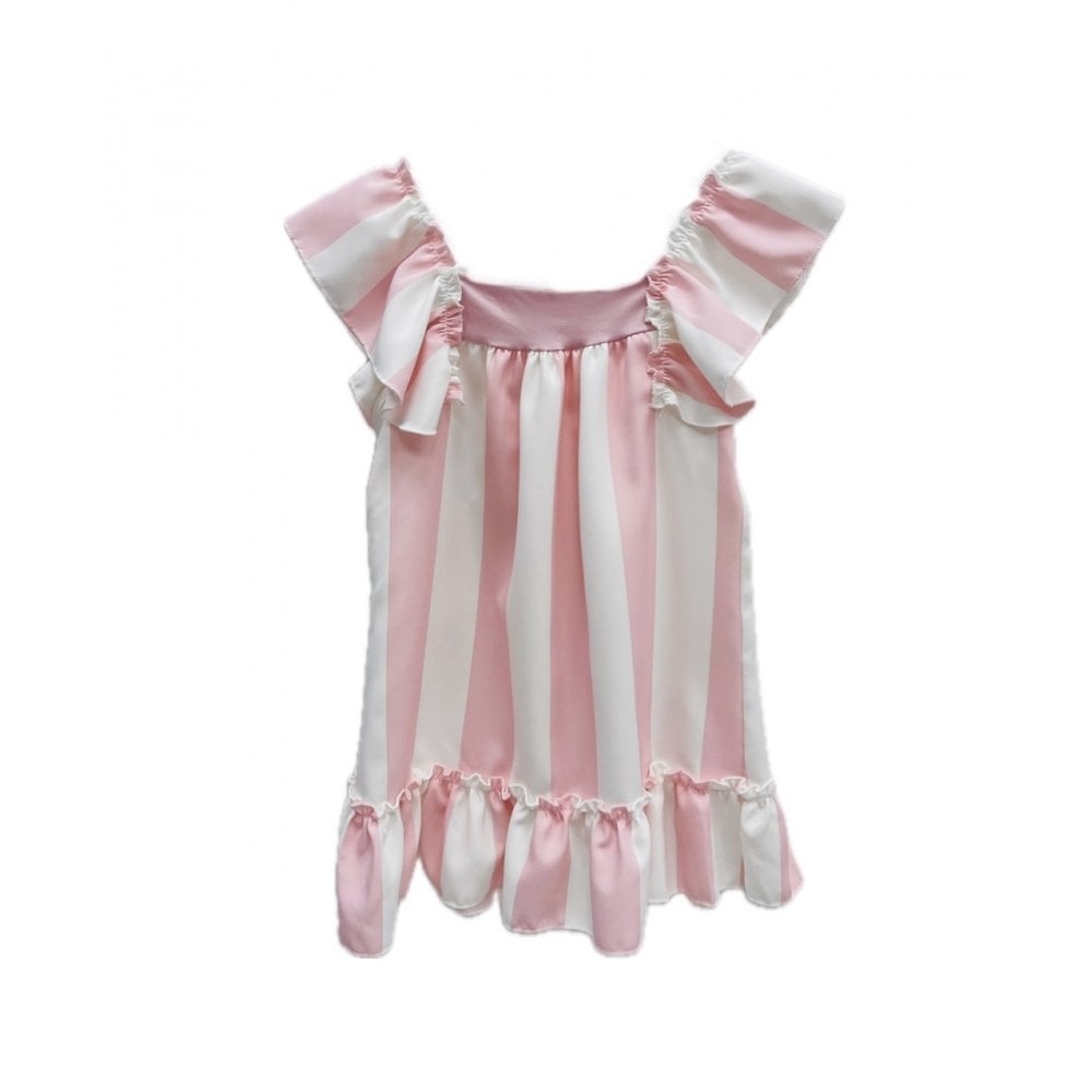 Girls Pink & White Striped Dress