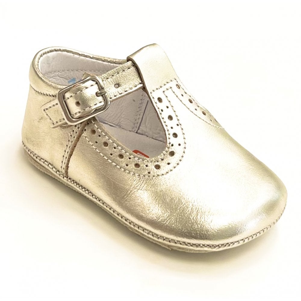 161002 Gold Leather T-Bar Shoe