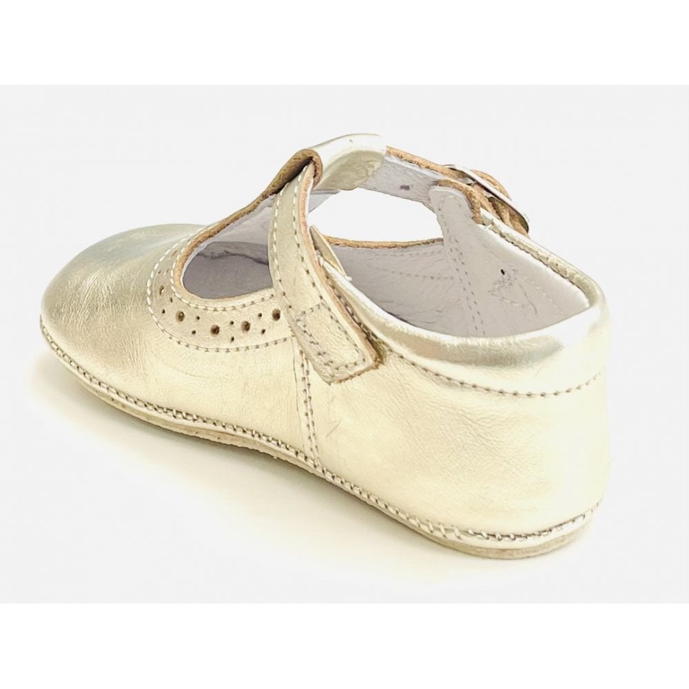 161002 Gold Leather T-Bar Shoe