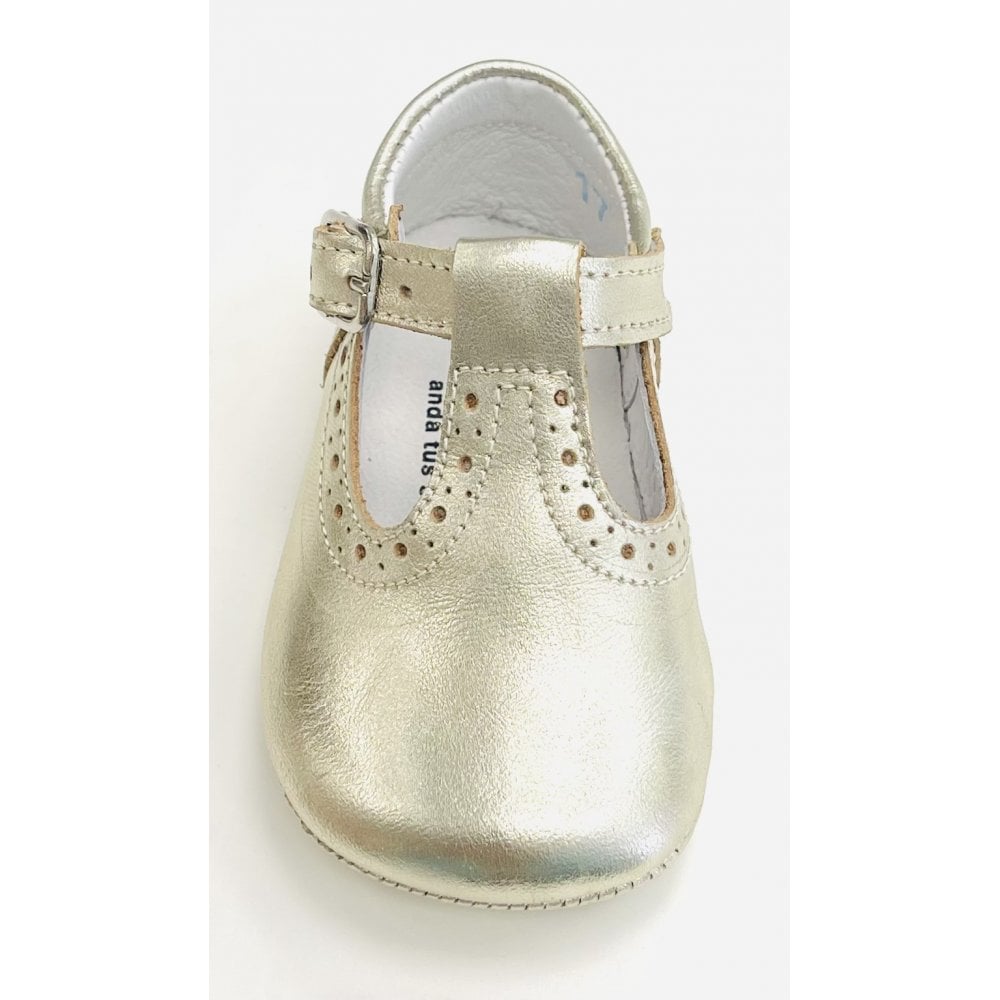 161002 Gold Leather T-Bar Shoe