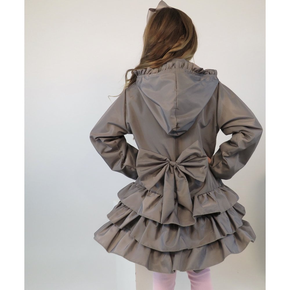 Nova Girls Grey Ruffle Bow Fleece Rain Mac