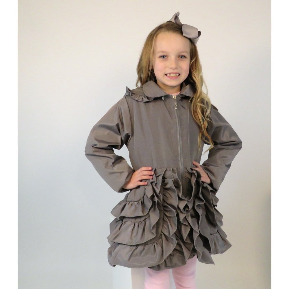 Nova Girls Grey Ruffle Bow Fleece Rain Mac
