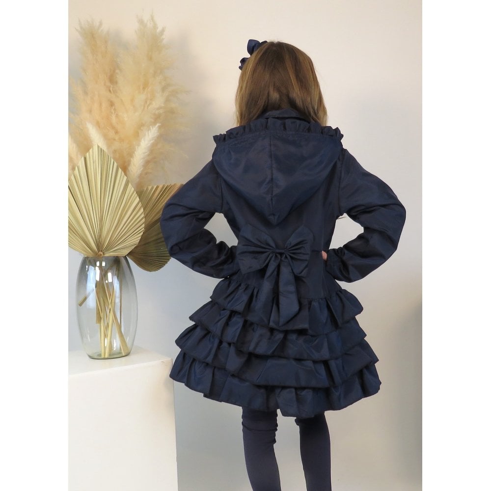 Nova Girls Navy Ruffle Bow Fleece Rain Mac