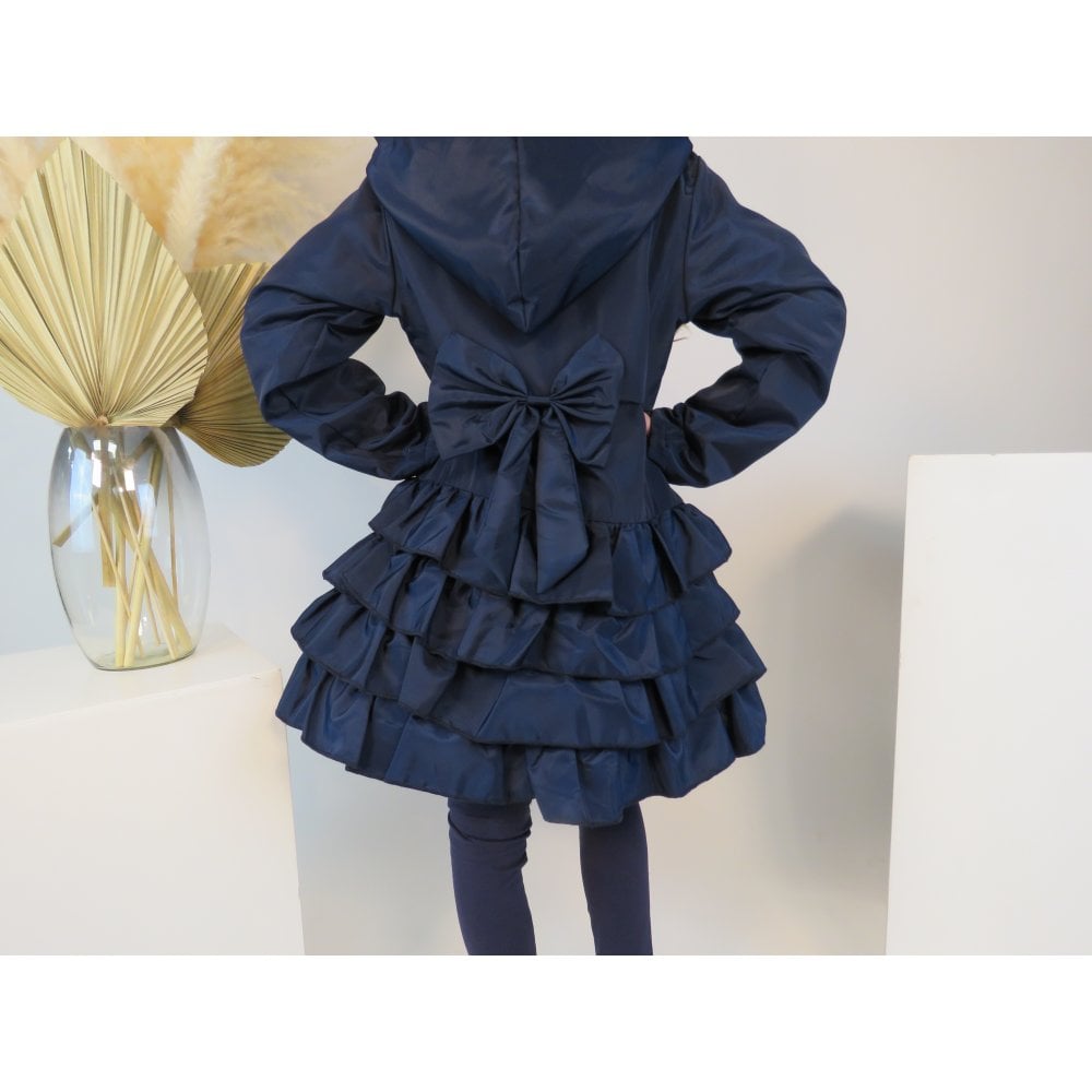 Nova Girls Navy Ruffle Bow Fleece Rain Mac