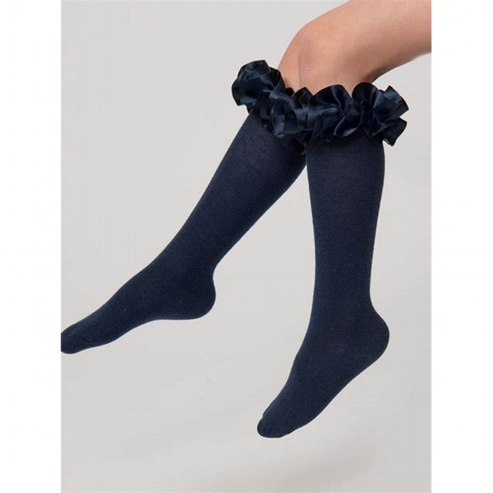 044918 Knee High Ruffle Sock Navy