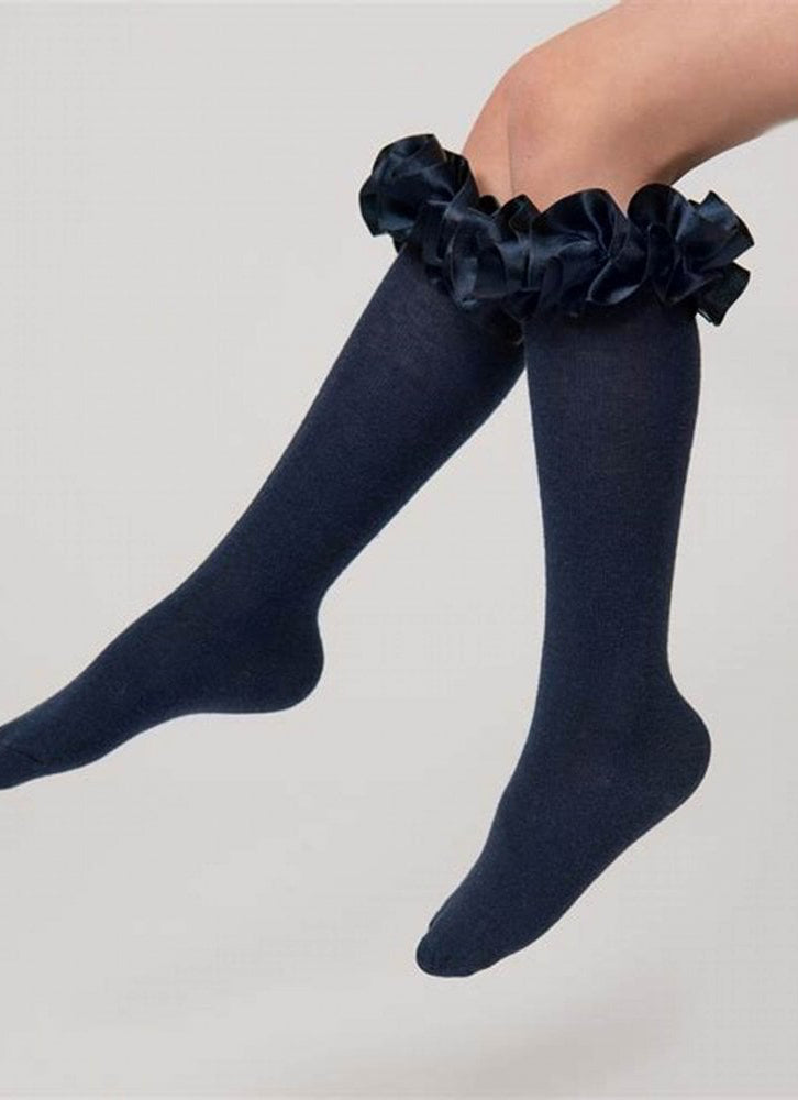 044918 Knee High Ruffle Sock Navy