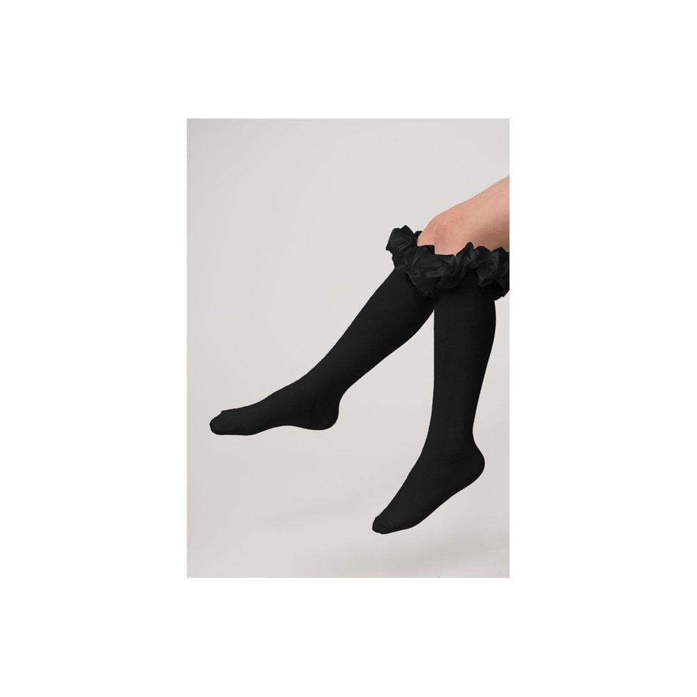 044918 Knee High Ruffle Sock Black
