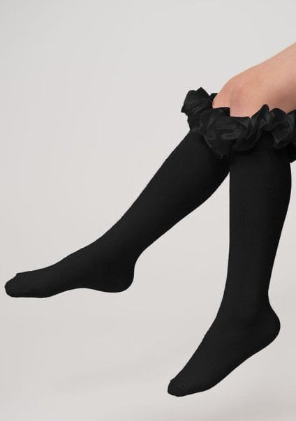 044918 Knee High Ruffle Sock Black