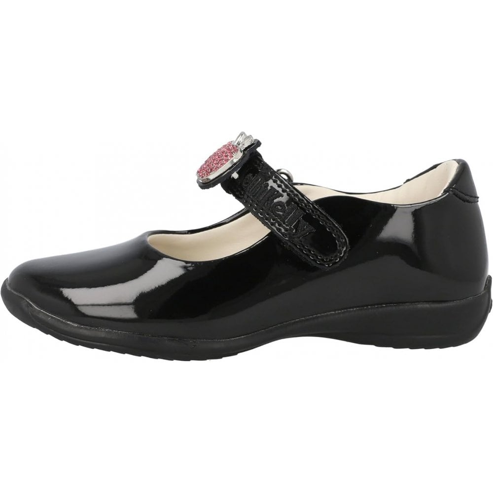 LKSE8716 Lelli Kelly Apple Black Patent School Shoes Rose Gold