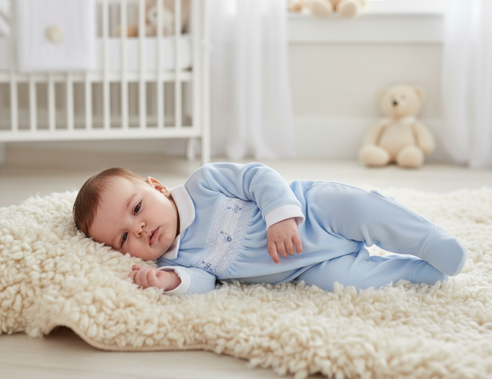 AV2079 Spinning Top Smocked Babygrow Blue