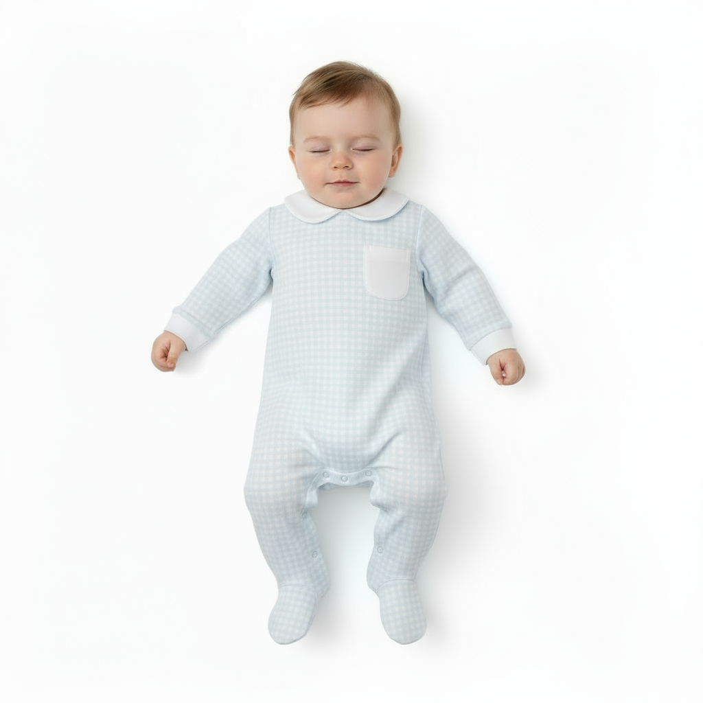 24HA-746 Baby Boys Blue Check Babygrow