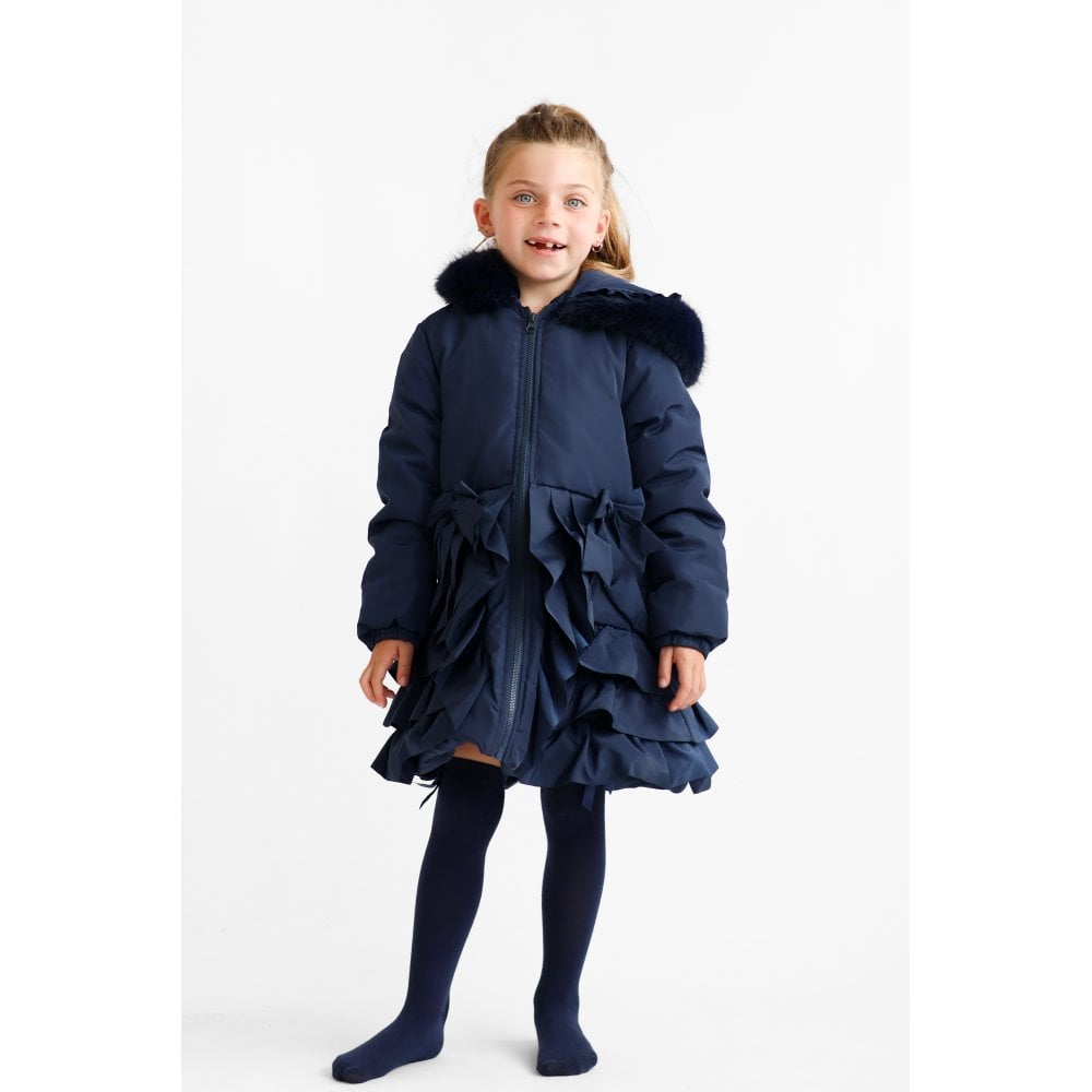 Peyton Girls Padded Ruffle Coat Navy
