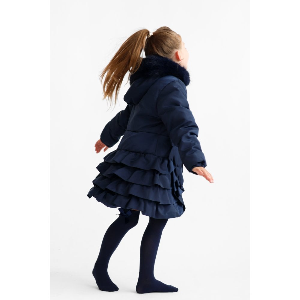 Peyton Girls Padded Ruffle Coat Navy