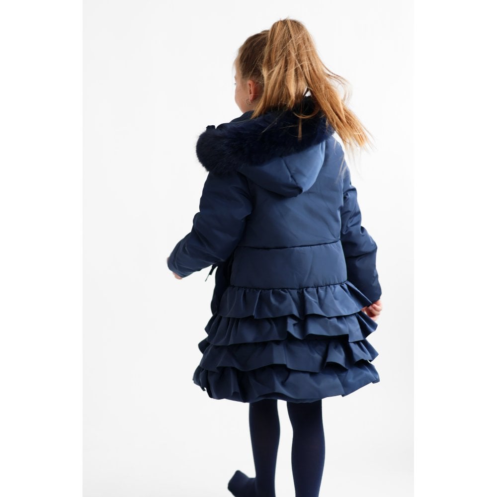 Peyton Girls Padded Ruffle Coat Navy