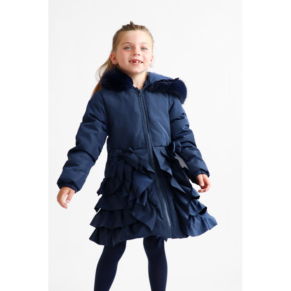 Peyton Girls Padded Ruffle Coat Navy