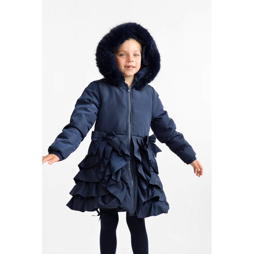 Peyton Girls Padded Ruffle Coat Navy