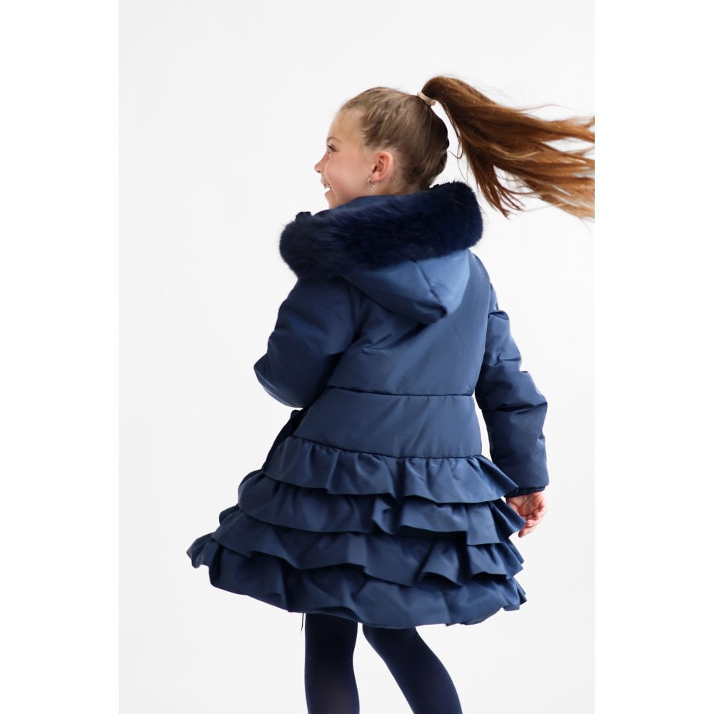 Peyton Girls Padded Ruffle Coat Navy