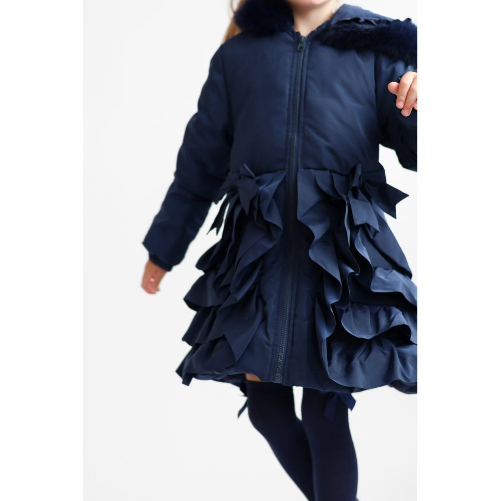 Peyton Girls Padded Ruffle Coat Navy