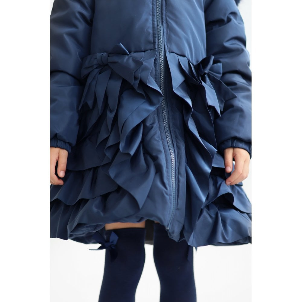 Peyton Girls Padded Ruffle Coat Navy