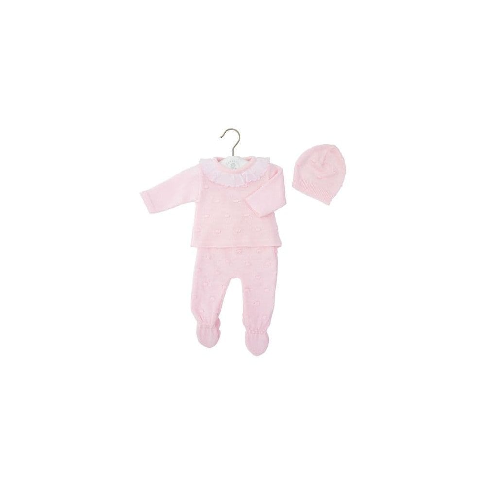 A4017 Pink Knitted Set With Hat