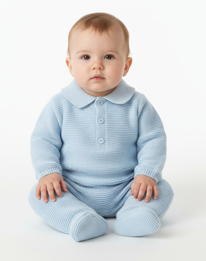 12759 Blue Knitted Romper With Hat