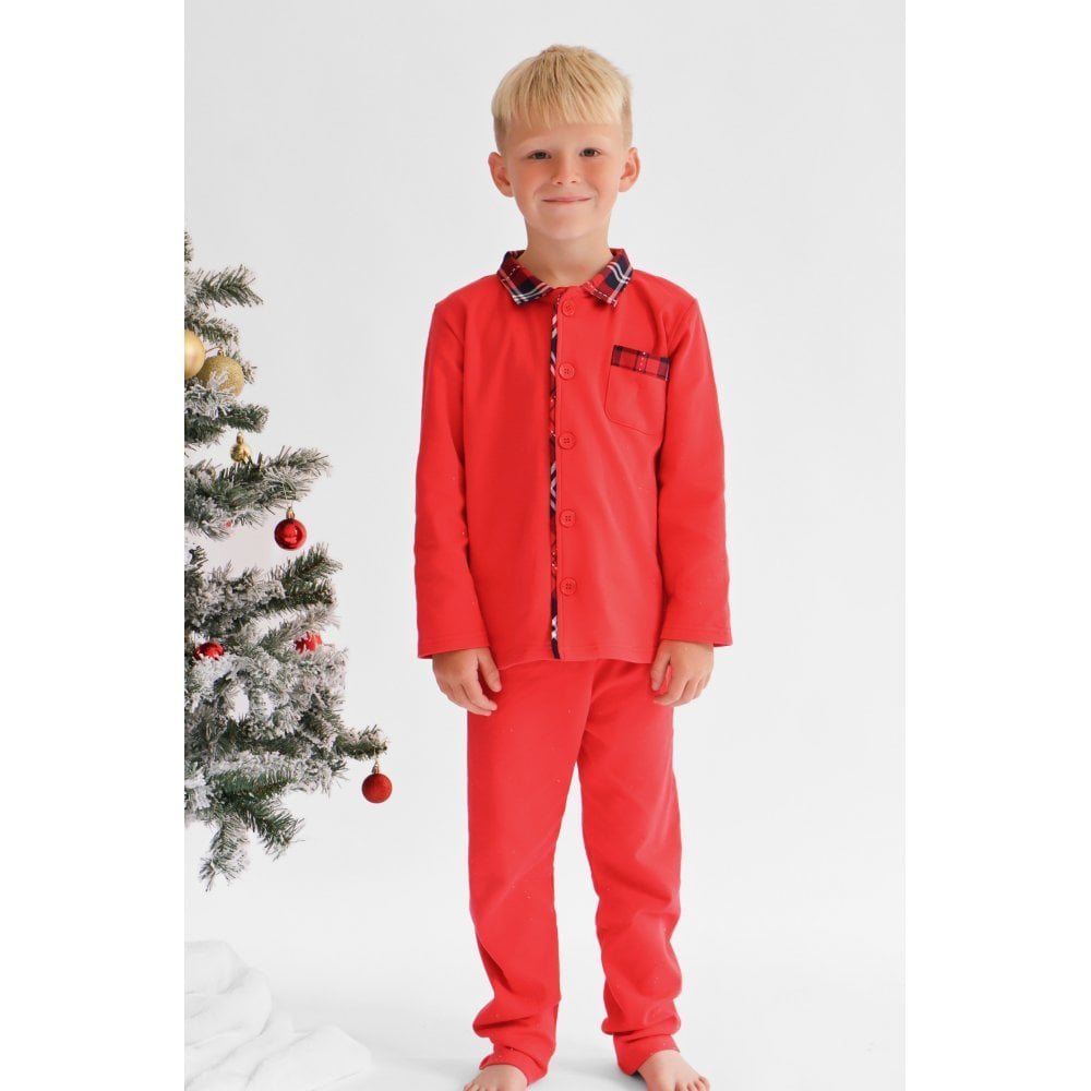 Christmas Pyjamas Plain Red Tartan