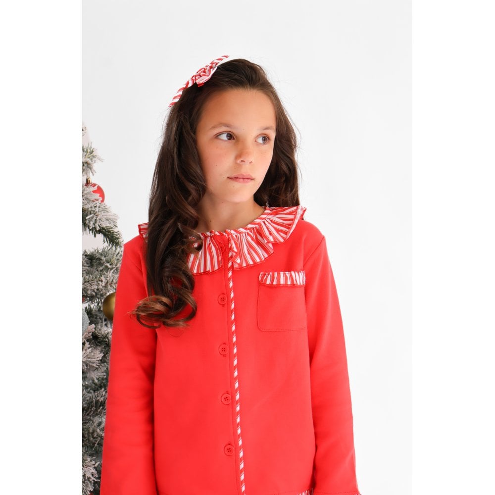 Christmas Pyjamas Girls Frilly Red Striped