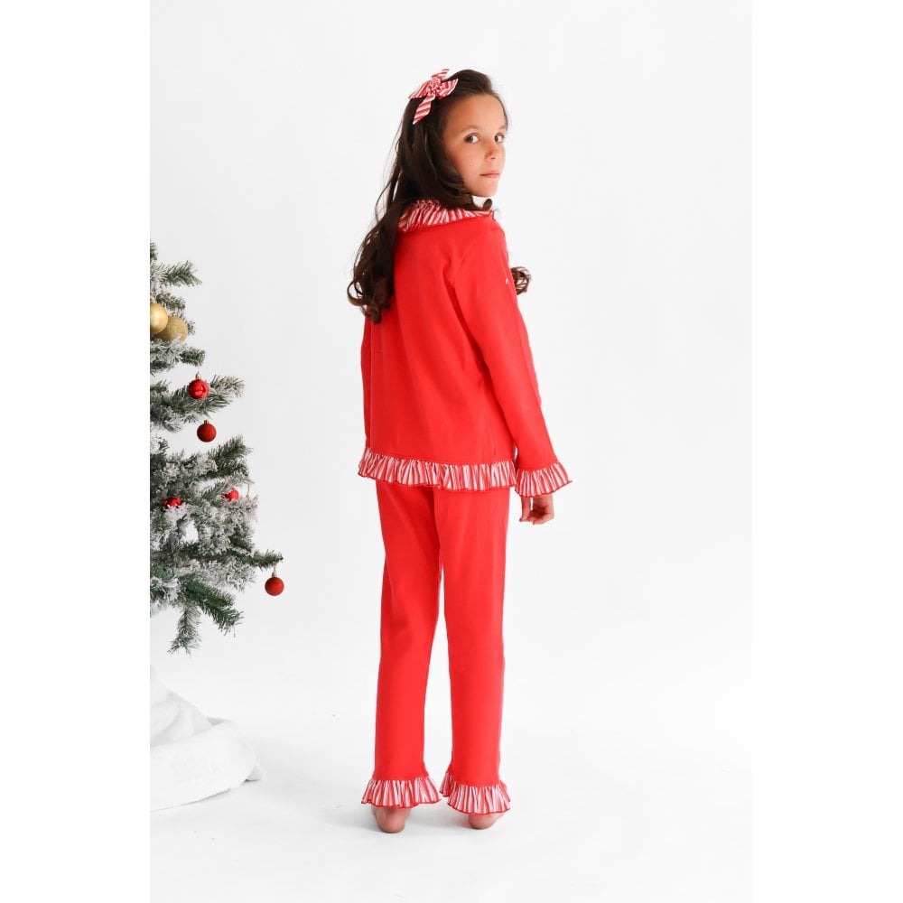 Christmas Pyjamas Girls Frilly Red Striped