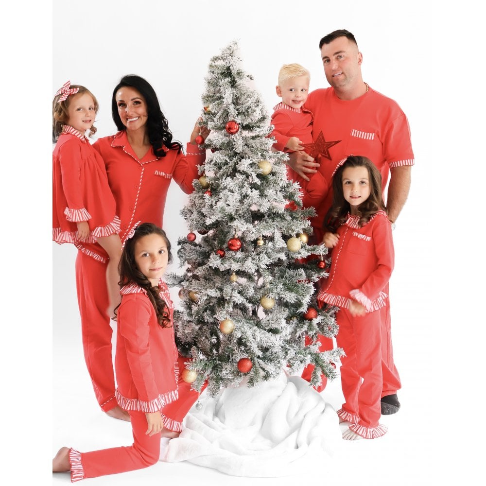 Christmas Pyjamas Girls Frilly Red Striped