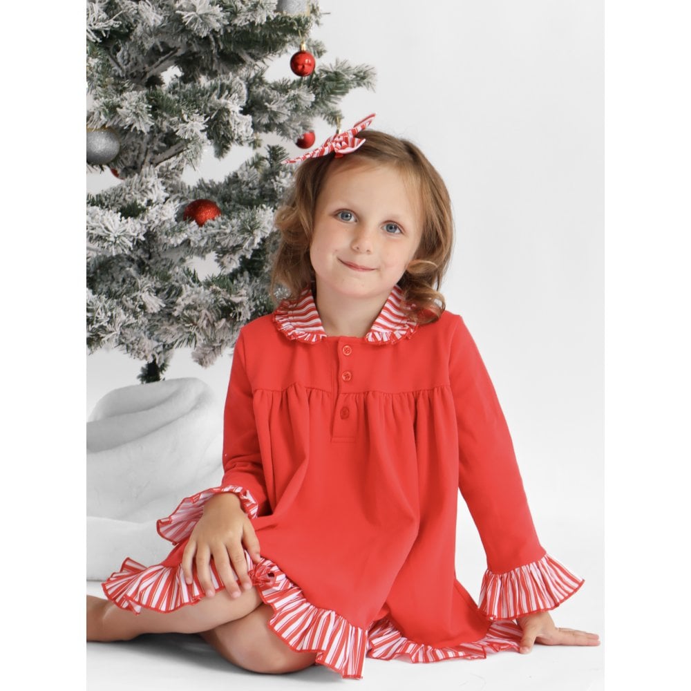Christmas Girls Night Dress Red Stripe
