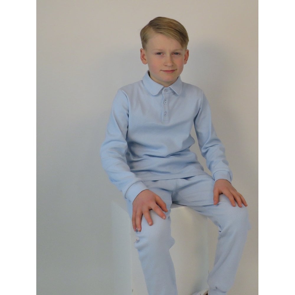 Luca Blue Boys Ribbed Polo Tracksuit Set