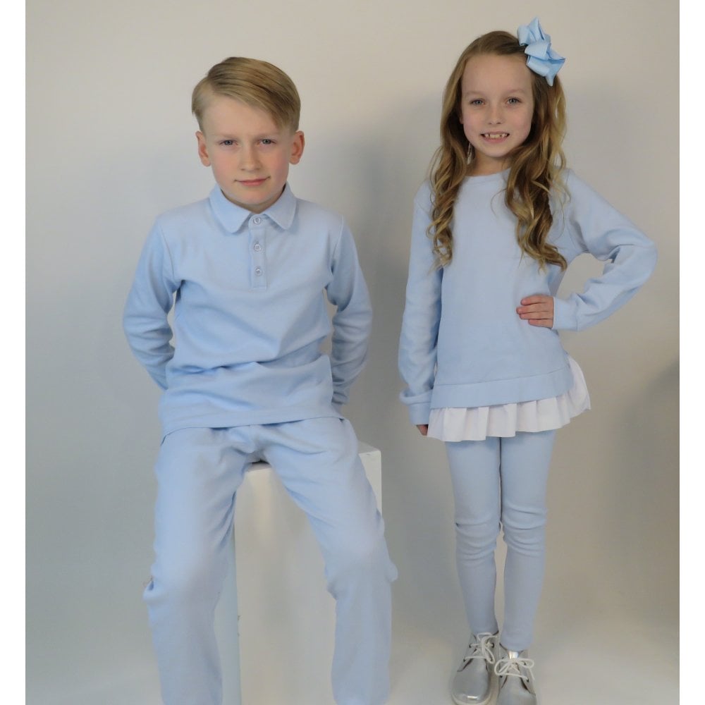 Luca Blue Boys Ribbed Polo Tracksuit Set