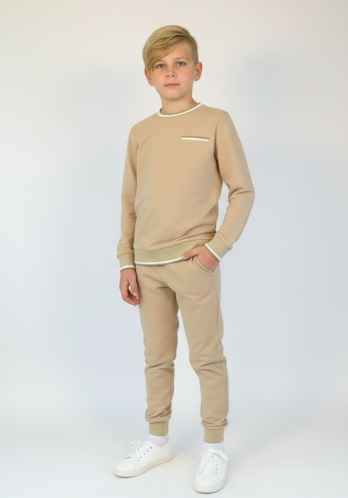 Bernie Beige Boys Round Neck Tracksuit