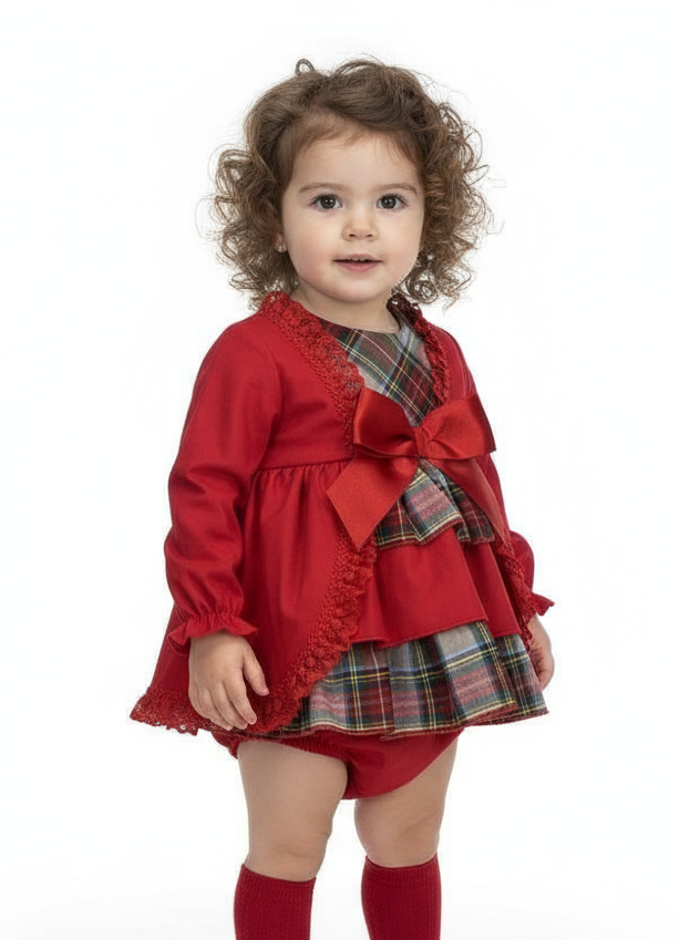 ZA5110 Baby Gils Red Tartan Frilly Dress