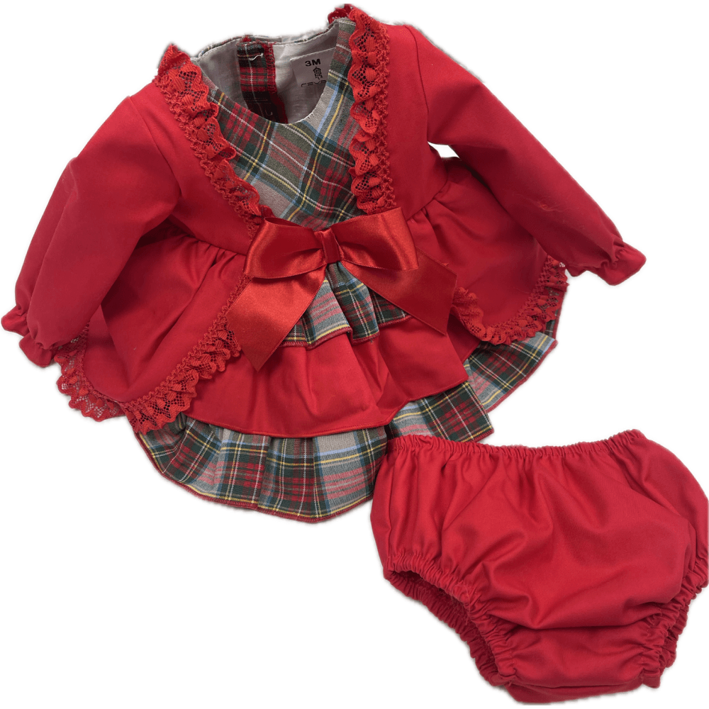 ZA5110 Baby Gils Red Tartan Frilly Dress