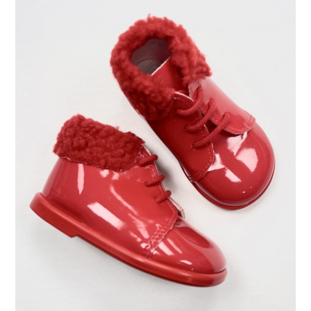 Bay Pods Red Patent Fur First Walker Boot