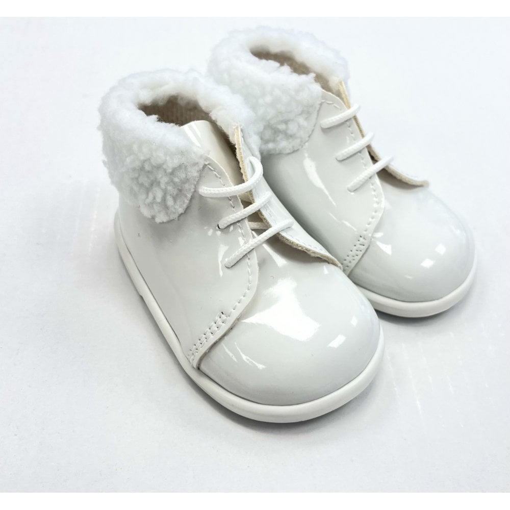 Bay Pods White Patent Fur First Walker Boots