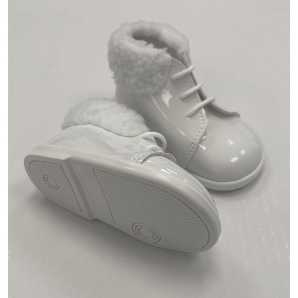 Bay Pods White Patent Fur First Walker Boots