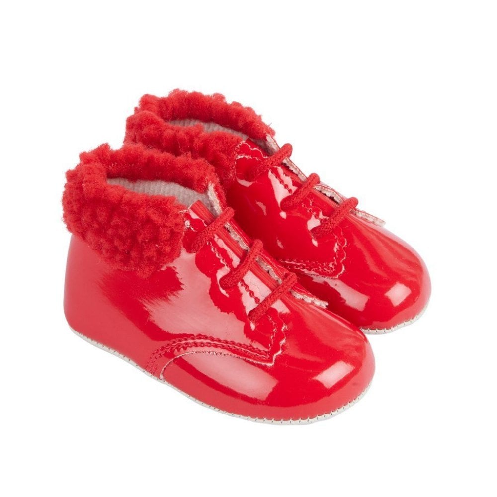Bay Pods Red Patent Fur First Walker Boot