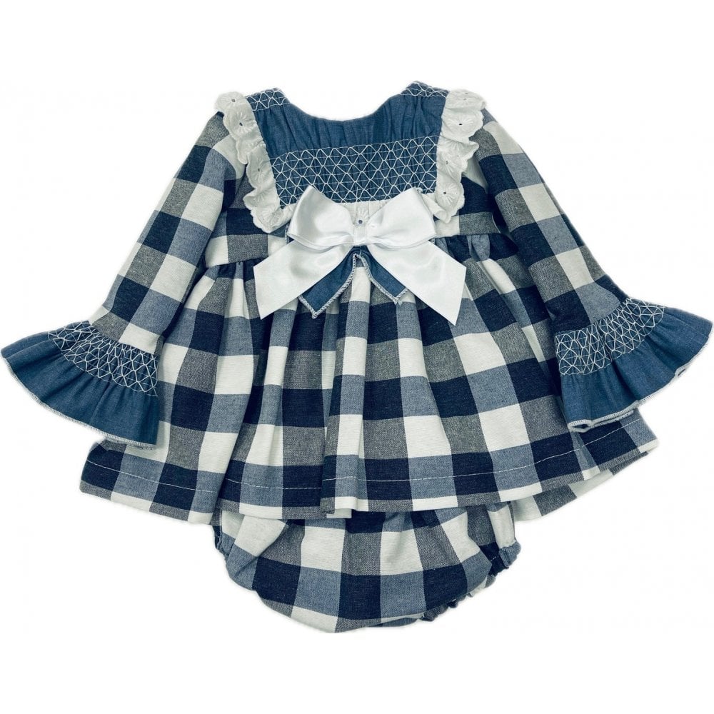 ZA4990 Baby Girl Navy & White Gingham Dress & Knicker Set