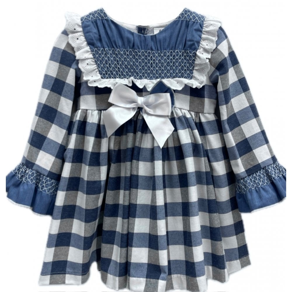 ZA4999 Girls Navy & White Gingham Dress